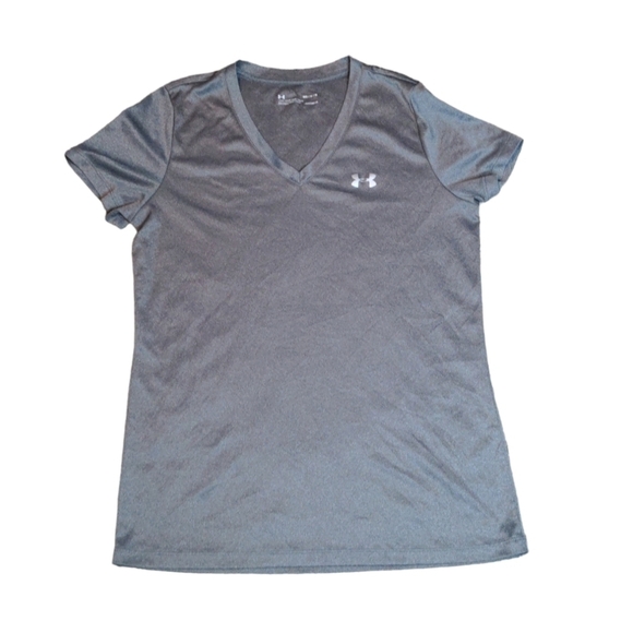 Under Armour WMNS Grey V Neck Athletic Fit Short Sleeve Sports Workout - Picture 4 of 8